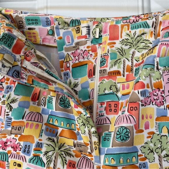•Talbots• Vintage Colorful Village Scene Cropped Pants - Size 8P - Picture 4 of 9